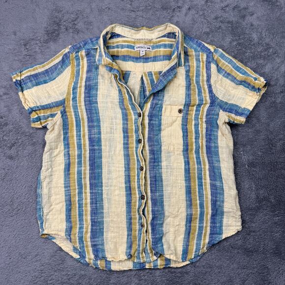 Toad&Co Tops - Toad&Co Womens Button Shirt Stripe Camp Cove Organic Cotton M Yellow Blue Top